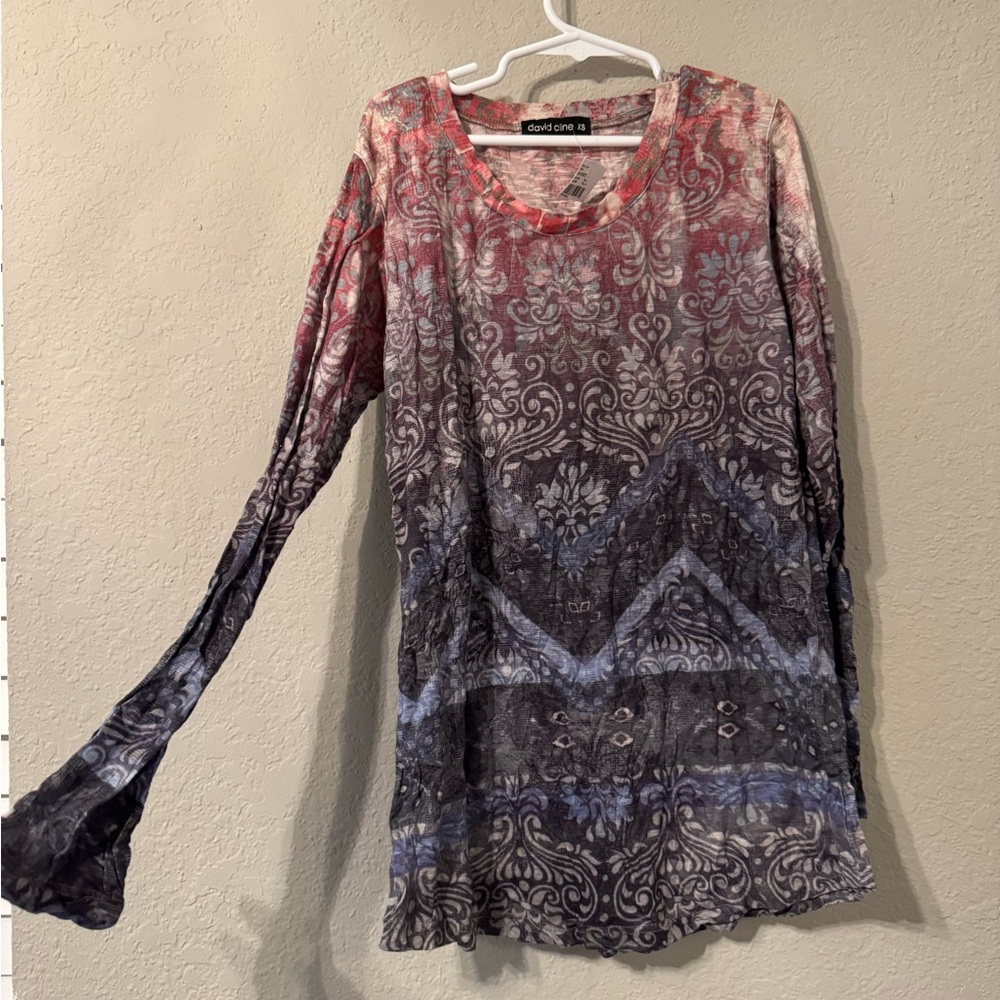 David Cline Graphic Long Sleeve Blouse
